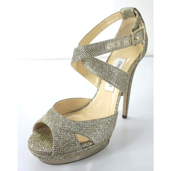 Jimmy Choo Kayak Glitter Platform Stappy Open Toe Sandals - Picture 9 of 11